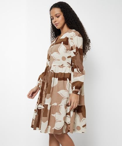 Max Women Printed Tiered Dress(White_XL)