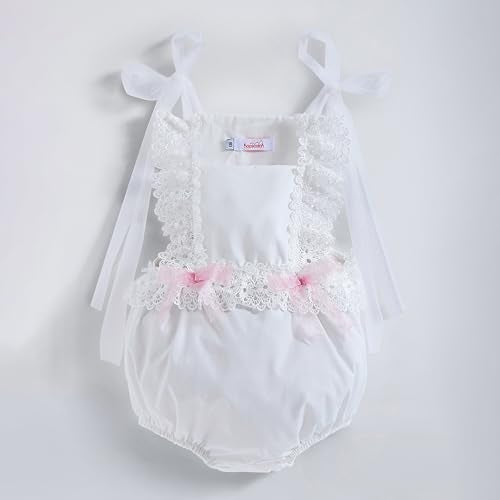 Hopscotch Girls Lace Bow Applique Onesie with Headband in White Color For Age (12-18 Months)