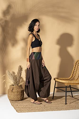 The Veshti Company Cotton Hippie Harem Pants for Women's High Rise Low Crotch Loose Baggy Tapestry Yoga Pajama Pants, Brown - Bladebreaker, M