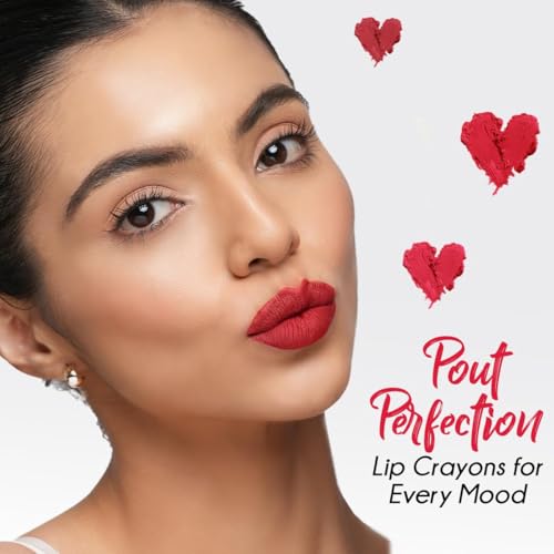 6 Shades Long Lasting Lip Crayons – All-Day Comfort | Matte Finish | Waterproof | Enriched with Vitamin E & Kojic Acid|Sharpenable Tip|Full Coverage| Lightweight Lipstick