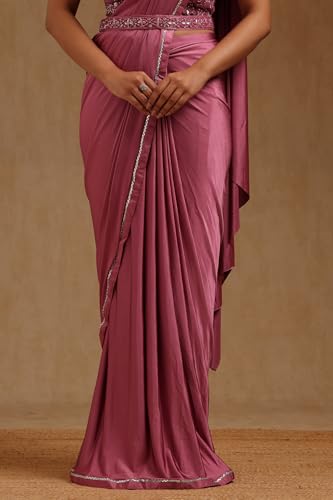 Soch Womens Blush Pink Spandex Solid Ready To Wear Saree