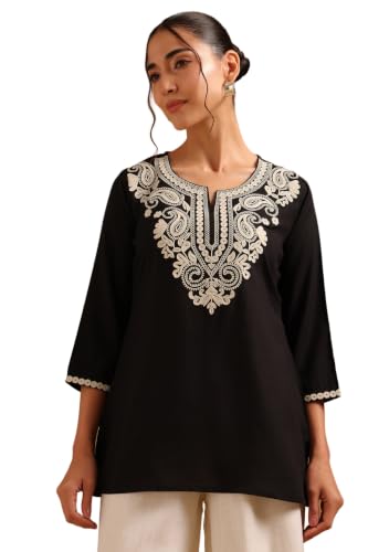 Soch Womens Black Viscose Kashmiri Embroidered Tunic