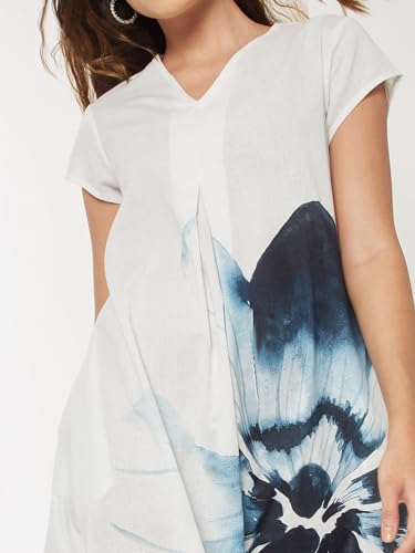 Max Women Floral Print Handkerchief Hem Dress (White_M)