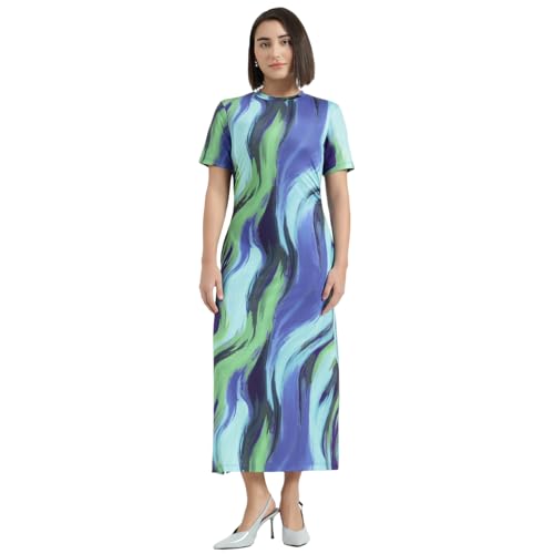 United Colors of Benetton Round Neck Swirl Print Dress (Size : XS) - 26P3099W3950I902 Multicolour