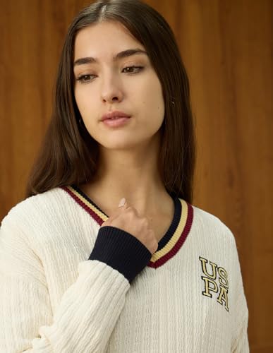 U.S. POLO ASSN. Textured Relaxed Fit Sweater (UWAW25SWE216_White_M)