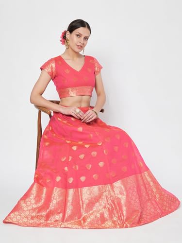 studio rasa Women's Chanderi Zari Woven Kalidaar Skirt for Wedding Festive (SKTC62415S_Pink_Small)