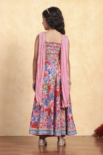 Biba Girl's Pink Viscose Short Top Lehenga Set