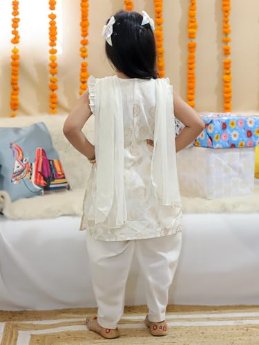BownBee Chanderi Kurti with Patiala Salwar and Dupatta for Girls-Off white (Set of 1) Solid/Printed colorful full length fully stitched regular fit Ethnic wear dress for Kids-Age_1 to 2 Years