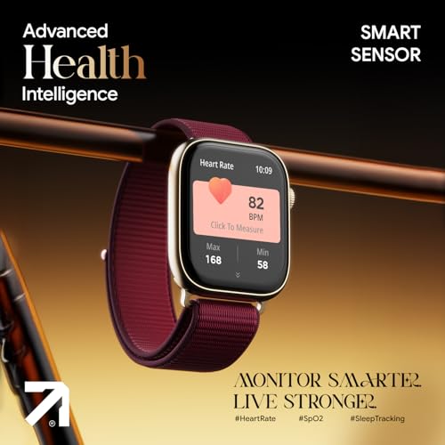 Fire-Boltt Ninja X Ring Smart Watch 1.96" Always On Display Bluetooth Calling, Voice Assistant, SpO2 & Heart Rate, 120+ Sports Modes, IP67 Waterproof Smartwatch for Men & Women - Wine Nylon