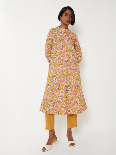 Max Women Printed A-line Kurta Set (Yellow_XXL)