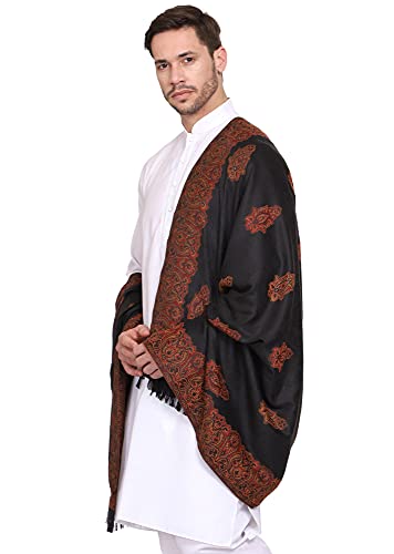 Weavers Villa Men's Woven Poly Wool Blend Gents Shawls, Muffler, Stoles for Men (Black), 100cm x 200cm