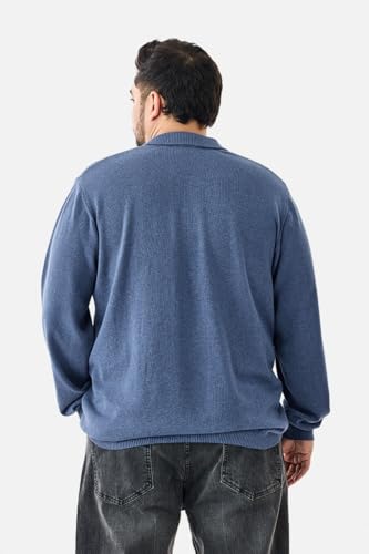SNITCH Men Polo Plus Size Tshirt | Full Sleeve with Ribbed Cuffs | 100% Cotton Fabric | Solid Pattern & Minimalist Design | Casual Wear for Everyday Comfort | Blue
