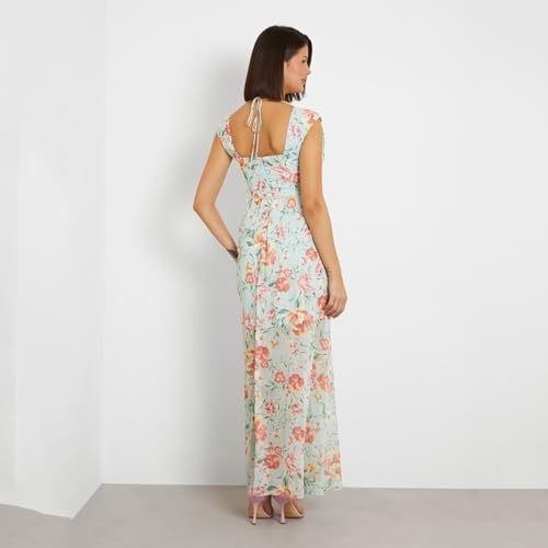 GUESS Women's Green Polyester Floral Print Regular Fit Sleeveless Dress