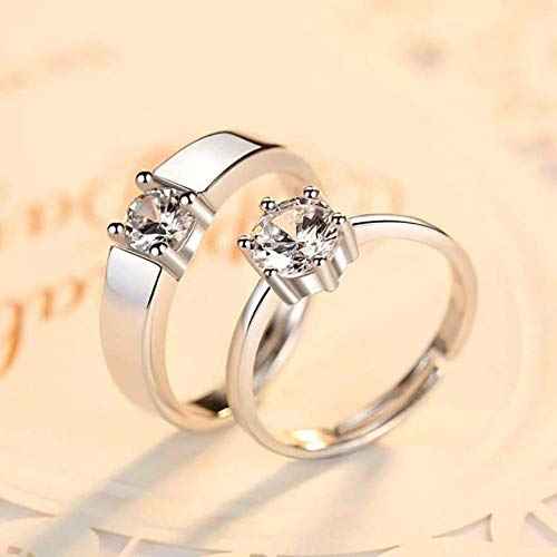 MEENAZ Couple Finger Ring Combo for women girls Men Boys girlfriend lovers CZ AD Solitaire Rings Proposal American diamond Stylish Valentine Gifts Platinum Silver Love Heart Single Adjustable CFRM164