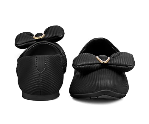 LOUIS STITCH Women’s Black Stylish Bow Ballerina Flats | Premium Closed-Toe Flat Sandals| Comfort Ballerina for Office & Everyday Style| LS-LDCF-010 | UK-3
