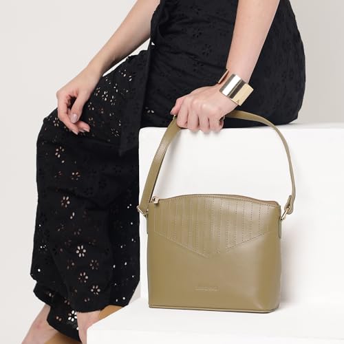 Fastrack City Beat Sling | Olive Faux-Leather Women’s Handbag | Adjustable Strap with Zipper Closure, Spacious Compartment & Stitch Detailing for Everyday Carry