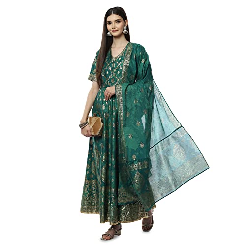 BIBA WOMEN PRINTED FITTED SALWAR KURTA DUPATTA(SKDSUMMER G8042_GREEN_38)