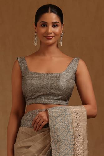 Soch Womens Beige Tussar Embroidered Saree With Thread Work