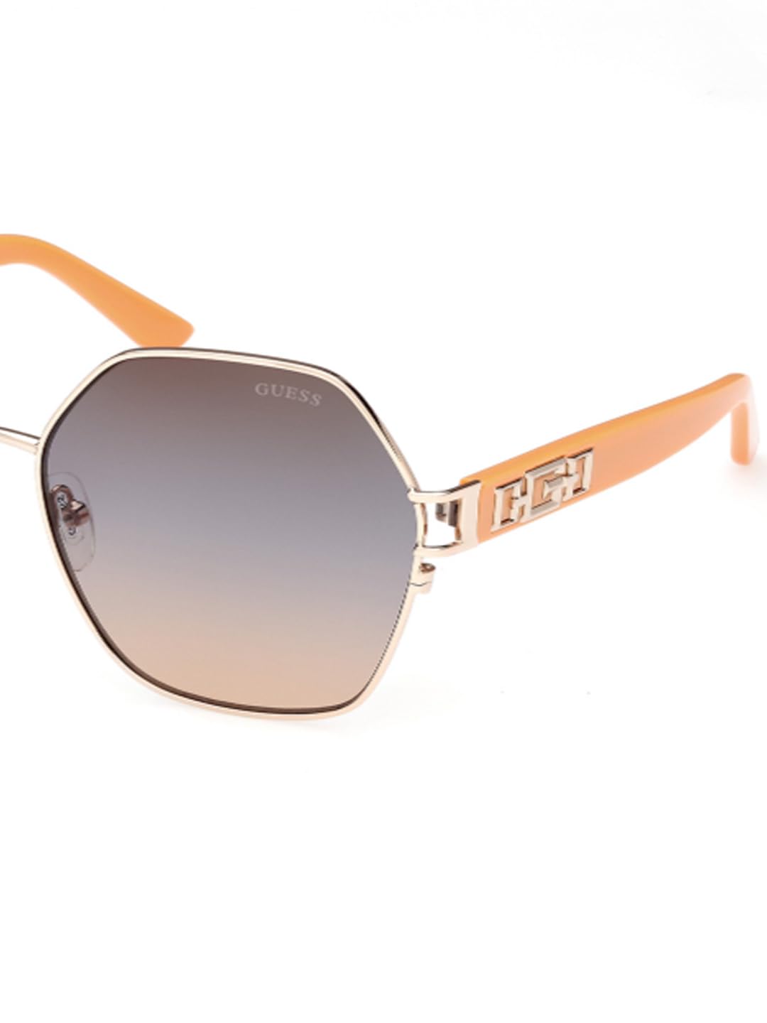Guess sunglasses| 100% UV protected | Gradient | Full Rim | Hexagon | Women | Large | Shiny Light Gold Alloy Metal Frame | Smoke Gradient Lens