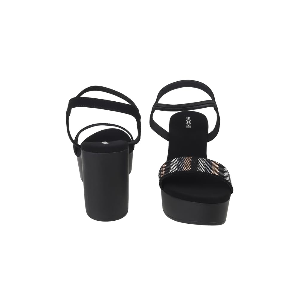 Mochi Women Black Elevated Fashion Sandals With Block Heel UK/7 EU/40 (34-272)
