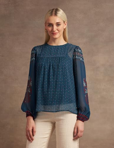 U.S. POLO ASSN. Boho Printed Crinkled Chiffon Top (UWAW24TOP212_Multi-Colour_L)