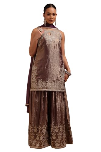 Soch Womens Purple Fendi Embroidered Suit Set With Thread Work
