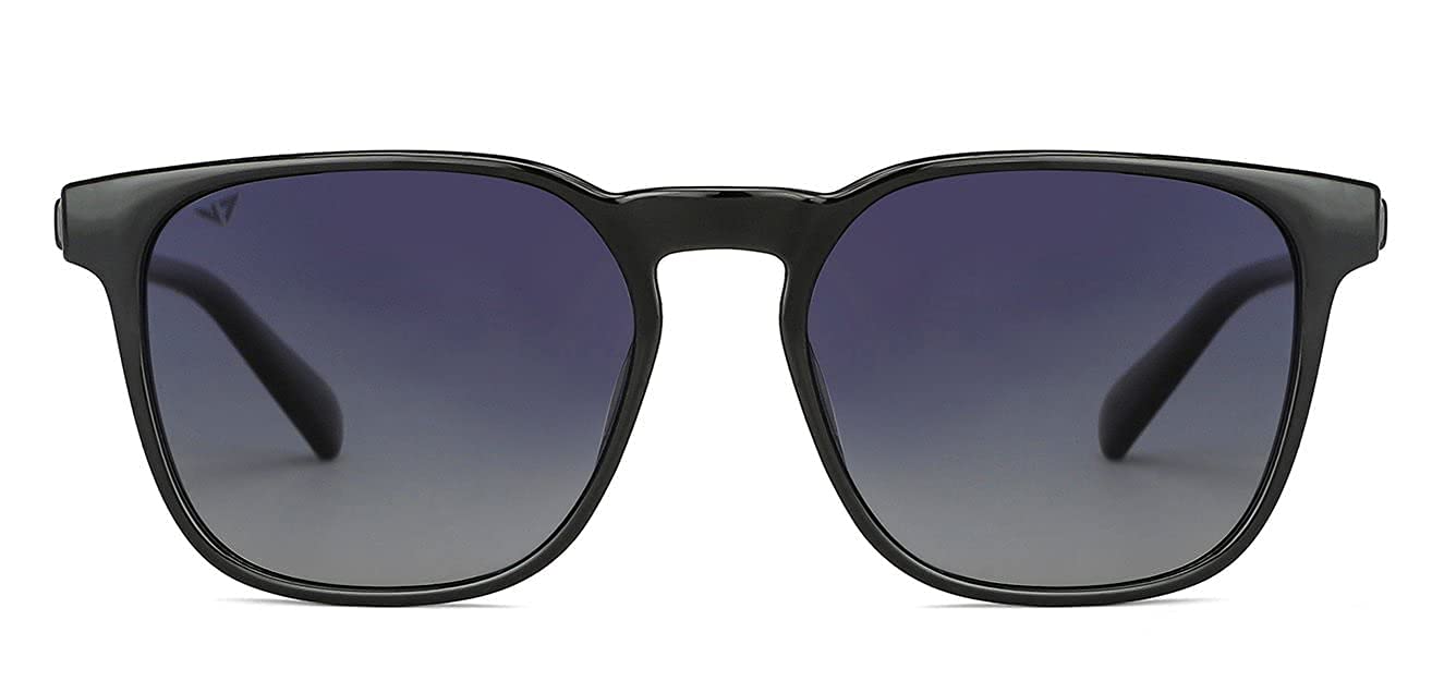 VINCENT CHASE EYEWEAR By Lenskart | Full Rim Wayfarer Branded Latest and Stylish Sunglasses | Polarized and 100% UV Protected | Men & Women | Large | VC S13980 (Color:-Black/Lens Blue)-Pack of 1