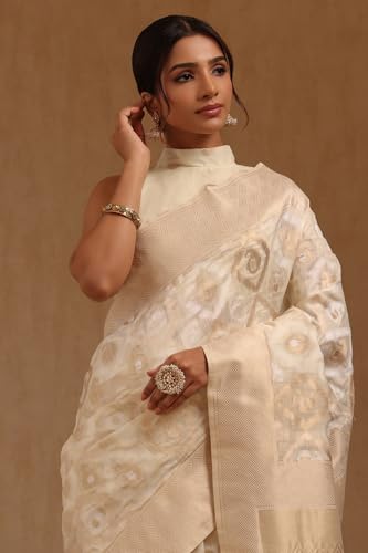 Soch Womens Cream Linen With Zari Woven Saree With Zari Woven