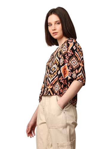 ONLY Women Printed Regular Fit Casual Black Shirt