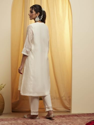 BIBA Cotton Silk Solid A-Line Festive Kurta With Palazzo And Dupatta