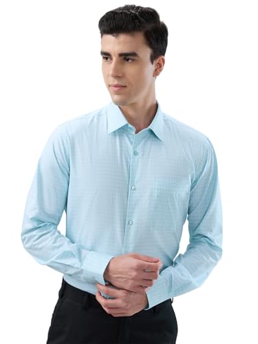 Raymond Men Contemporary Fit Checks Pattern Pure Cotton Semi Cutaway Collar Full Sleeve Formal Shirt Blue