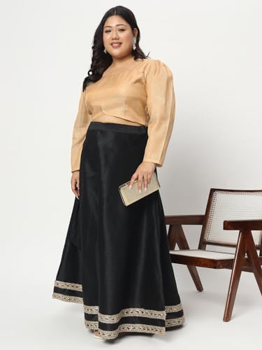 studio rasa Women's Plus Size Silk Blend Puff Sleeves Crop Top for Festive Wedding Party(TPWPC223RC17-5XL_Gold_5XL)