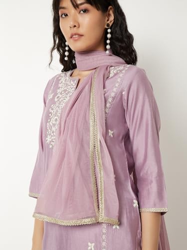Max Women Embroidered Straight Kurta Set(Purple_L)