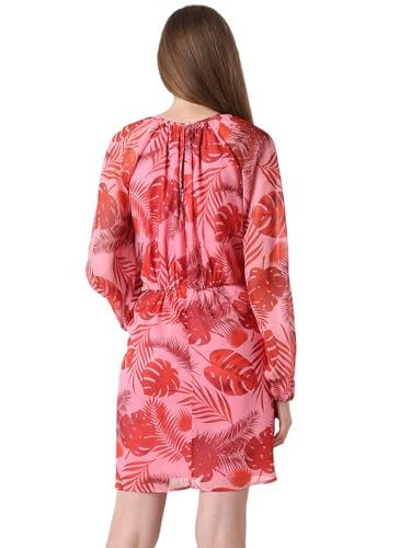 VERO MODA Women Tropical Print Pink Polyester Above Knee Length A-Line Dress