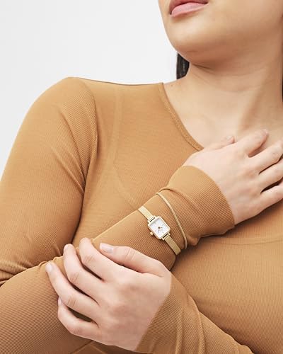 Daniel Wellington Quadro Analog Watch for Women with White Square Dial & Gold Stainless Steel Bracelet Band Water Resistant Women's Wrist Watches - DW00100725K