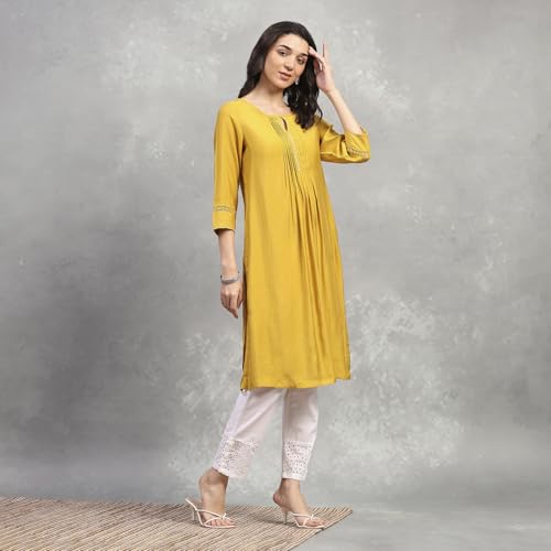 Rangriti Women's Viscose Blend Solid Straight Kurta (RROZ20972AW25YEL_Yellow