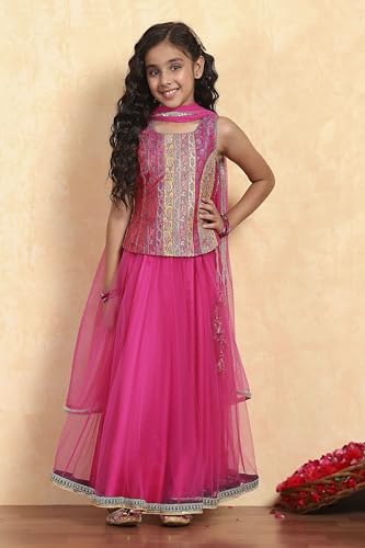 Biba Girl's Pik Polyester Yardyed Fitted Lehega Set