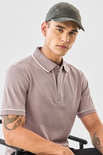 SNITCH Men's Polo T-Shirt | Minimalist Polo Design with Reinforced Shoulder Panels | Cotton Blend Fabric for Breathable & Stretchable Comfort | Casual Wear Essential | Mauve