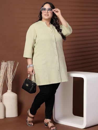 Women Plus Size Solid Linen Tunic (LTNC23468-LIGHTGREEN-4XL)