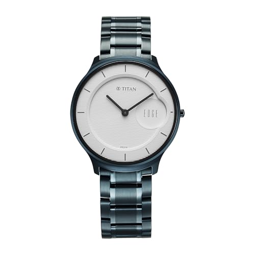 Titan Edge Murals Quartz White Round Dial Men's Watch | Stainless Steel Strap Material | Watches for Man | Watches for Men Analog - 1843QM04