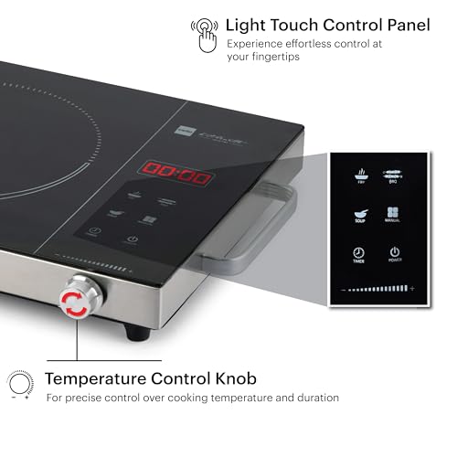 Cello Induction Cooker Blazing 800+ Infra Ceramic Plate 2200 Watt Induction Cooktop with BBQ Grill, Soft Touch Button with Crystal Glass (Black)