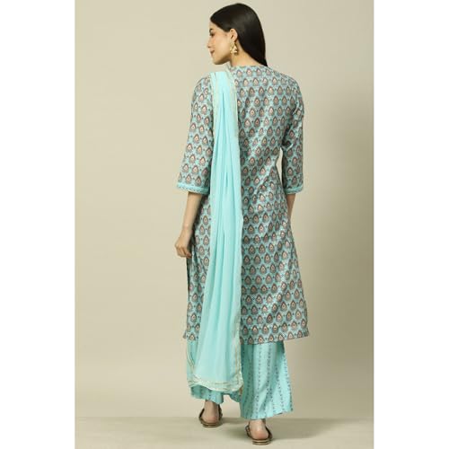Rangriti Women Polyester Blend Printed Suit Set (RSKASRTD18002SS23LBLU_Blue
