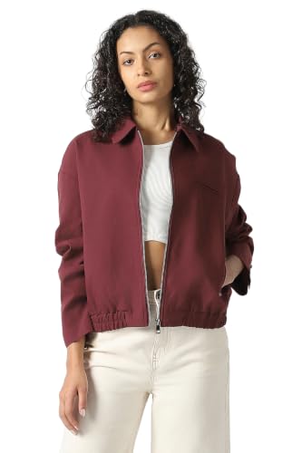 Women Maroon Solid Casual Jacket