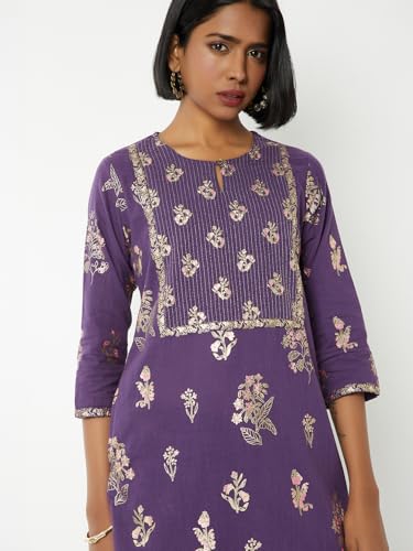 Max Women's Cotton Blend Kurta Set (CTKSTGEP37_Purple