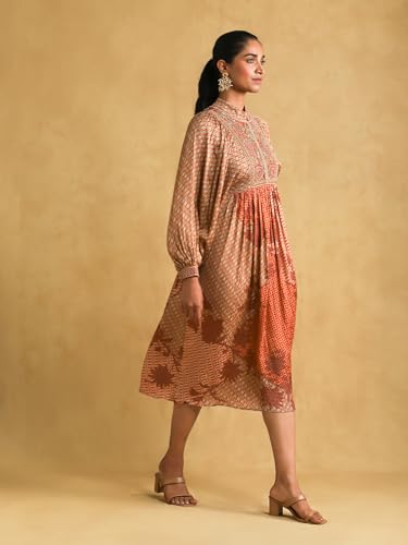 Ritu Kumar Rust Micro Print Embroidered Dress