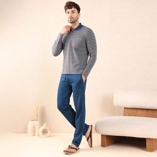 Sweet Dreams Men's Striped Printed Pyjama Set