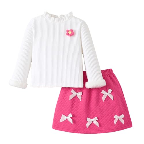 Hopscotch Girls Full Sleeves White 2-Pc Bow Applique Skirt Set For Age (5-6 Years)