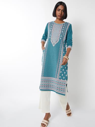 Max Women Knit Straight Winter Kurta (Blue_S)