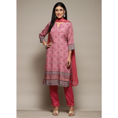 BIBA Women Viscose Straight Printed Suit Set(SKDSITARA8979_XL_Pink)