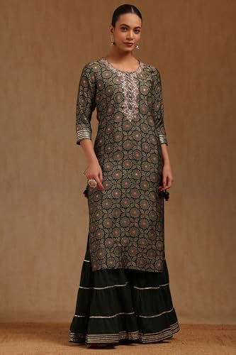 Soch Womens Green Muslin Ethnic Motifs Salwar Suit With Zari